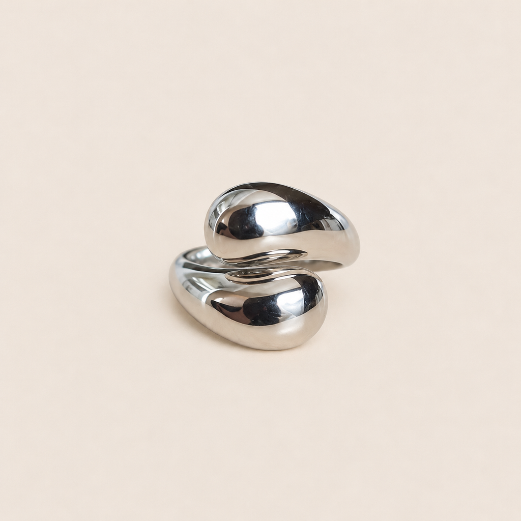 Bague Emma – Bague argentée ouverte effet double goutte ajustable