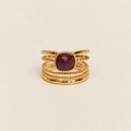 Bague Nina bordeaux – Bague multi-anneaux dorée pierre ronde ajustable