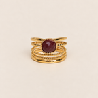Bague Nina bordeaux – Bague multi-anneaux dorée pierre ronde ajustable