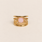 Bague Nina rose – Bague dorée quartz rose ajustable acier inoxydable