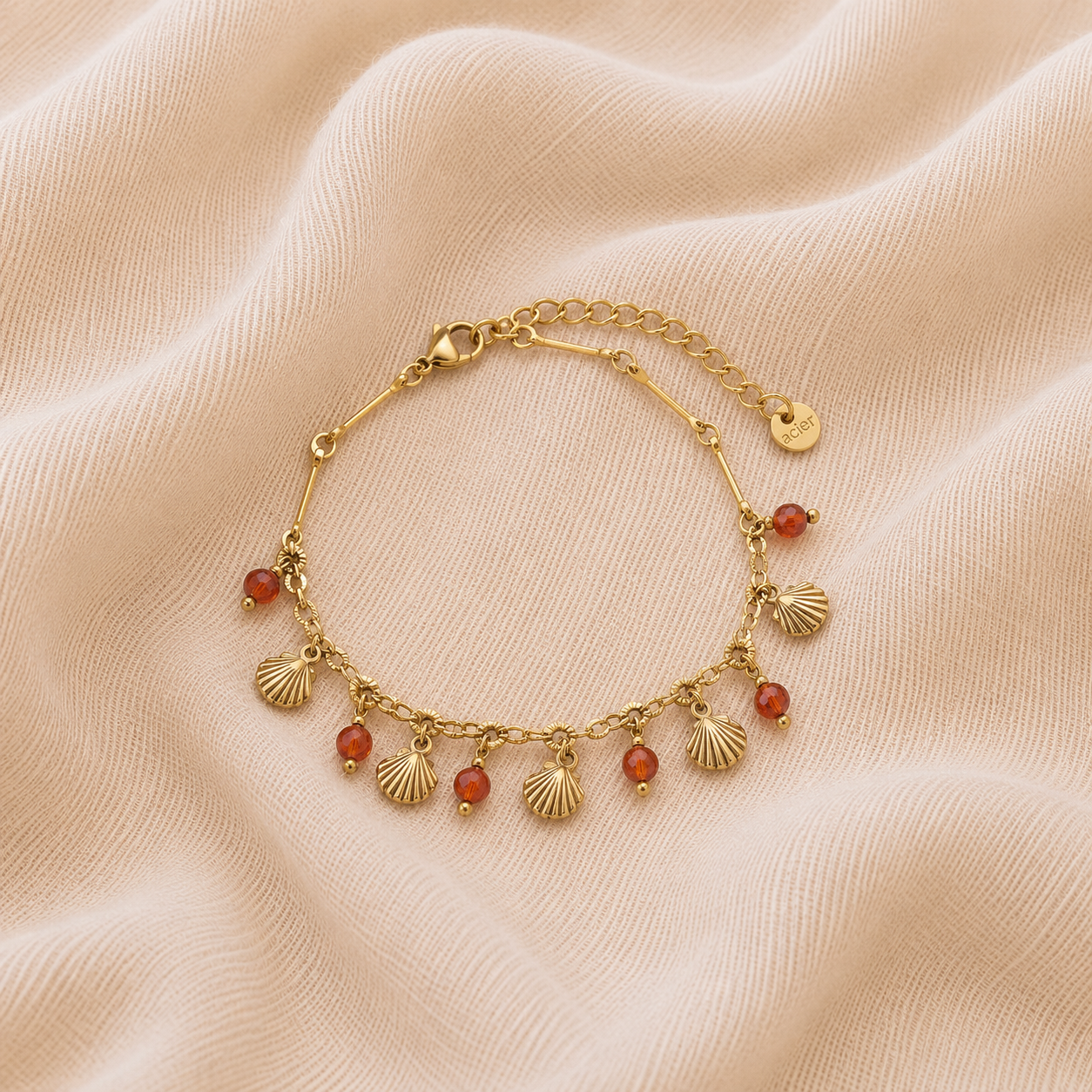 Bracelet coquillages et perles marrons