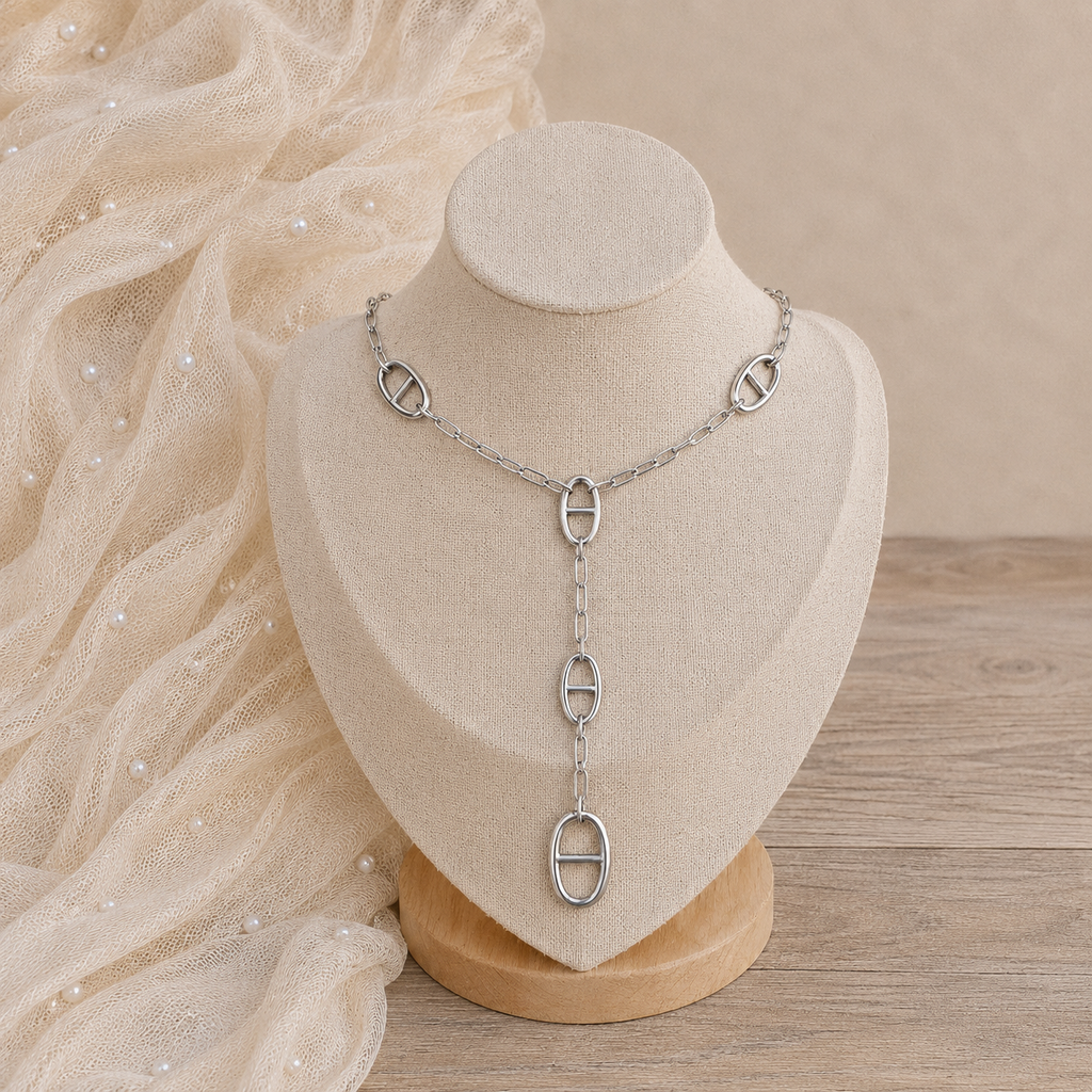 Collier en Y maille marine argenté – Soleina