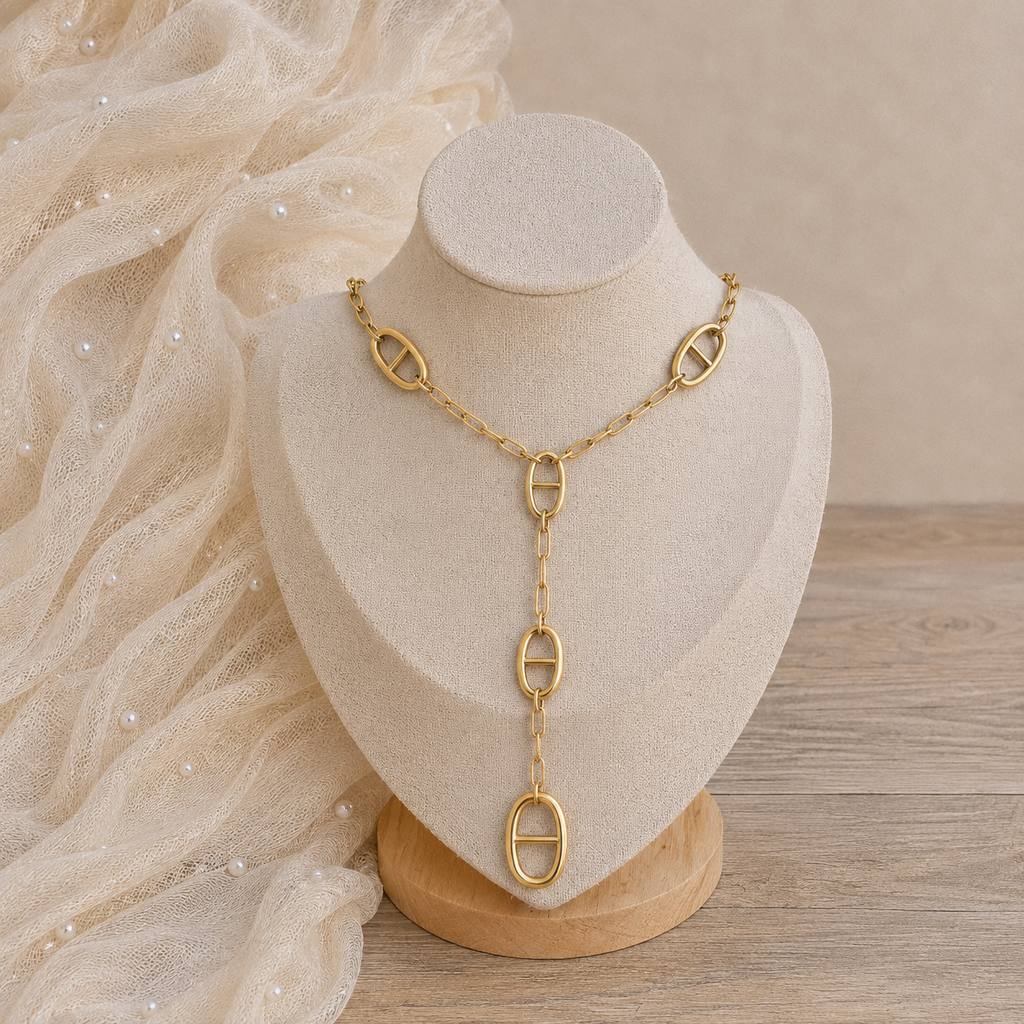 Collier en Y maille marine doré – Soleina