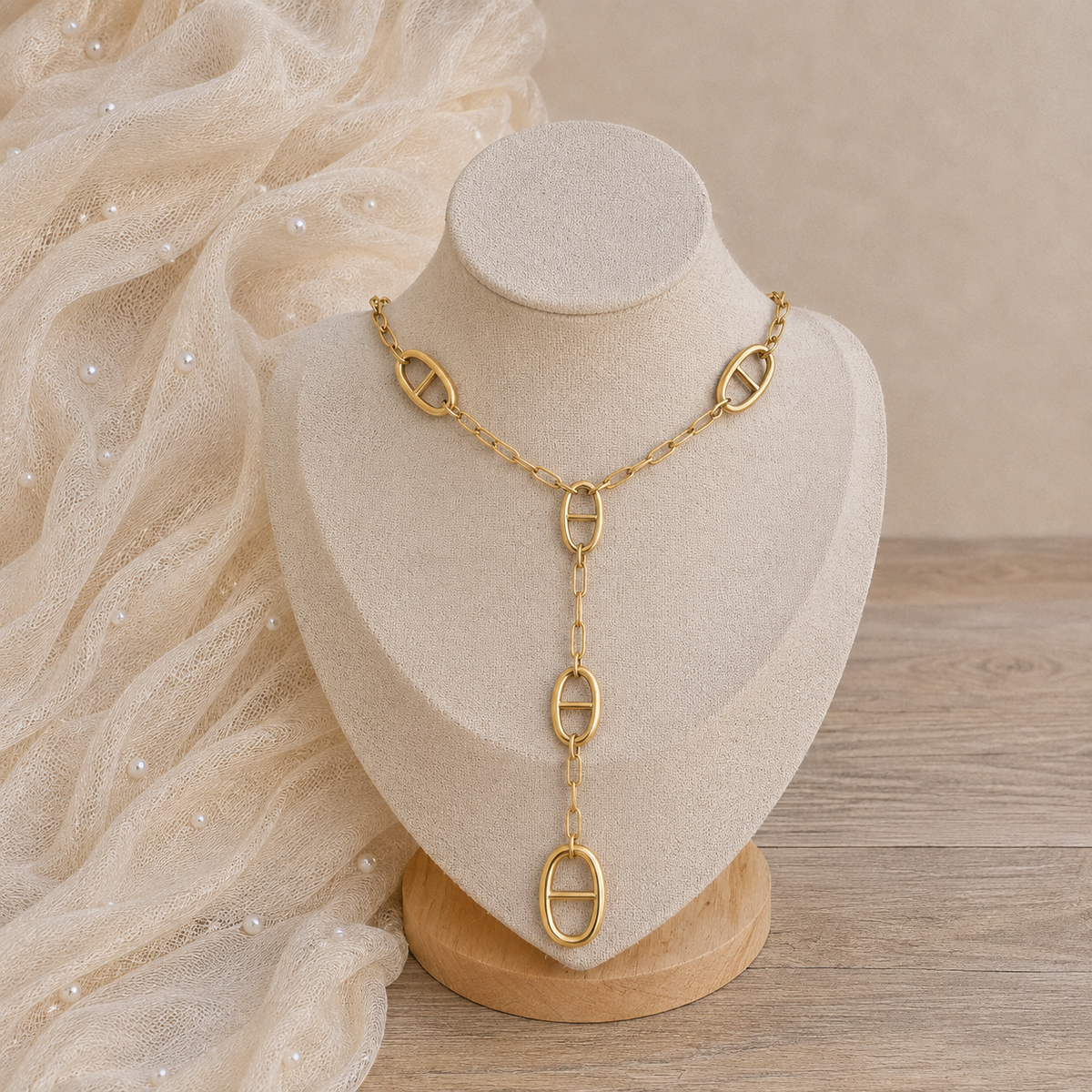 Collier en Y maille marine doré – Soleina