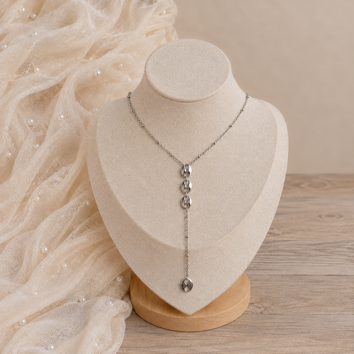 Collier Katleen – Collier long argenté pendentif grains de café