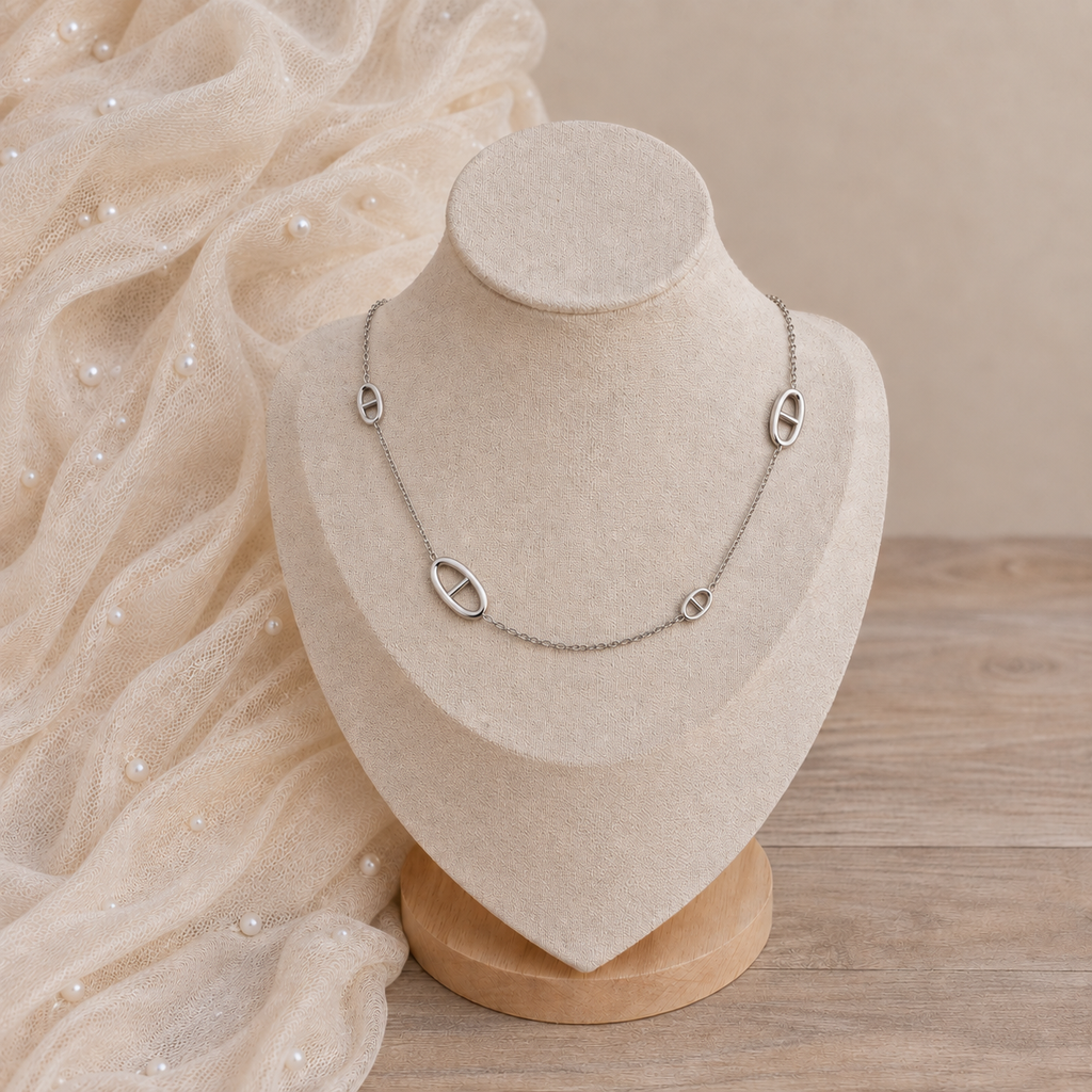 Sautoir maille marine argenté – Soleina