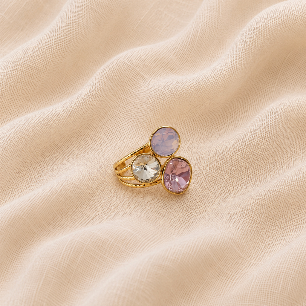 Bague Ambre cristaux rose