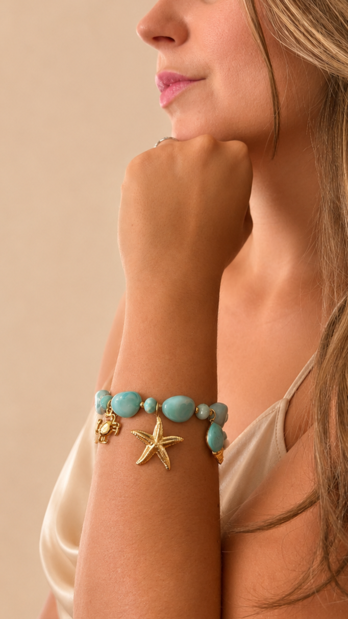 Bracelet bleu breloques marines