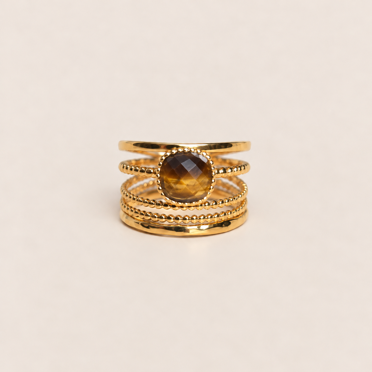 Bague Nina œil de tigre – Bague dorée pierre naturelle ajustable