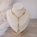 Collier Y maille marine doré
