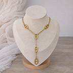 Collier Y maille marine doré